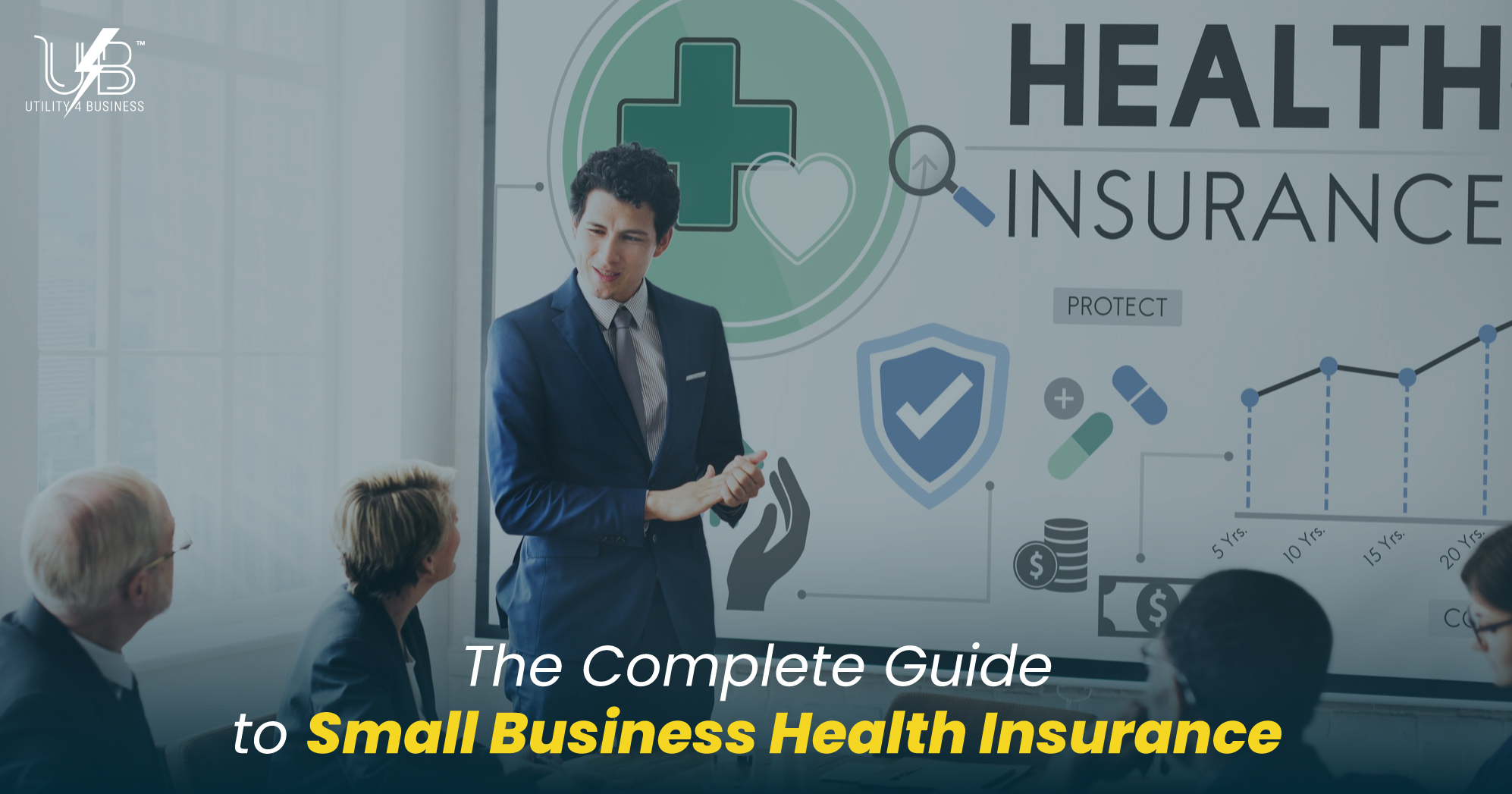 Utility4Business expert presenting small business health insurance benefits and ROI strategies to a business team.
